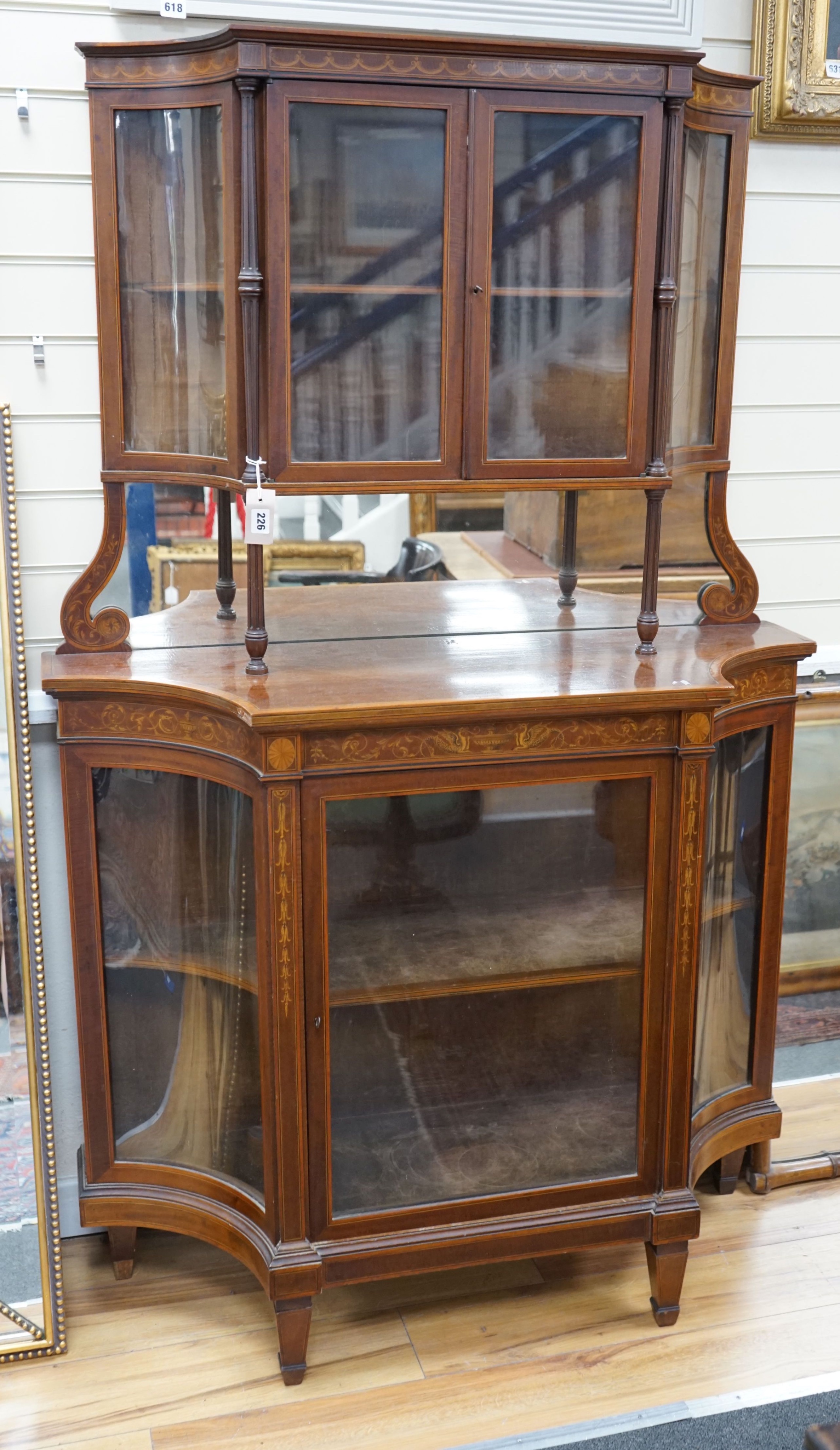 An Edward & Roberts mahogany and marquetry display cabinet, c.1905, width 107cm depth 41cm height 169cm